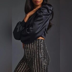 Mave Anthropologie sequin flare pants